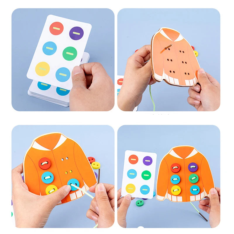 Montessori Life Skills Button &amp; Threading Training Board