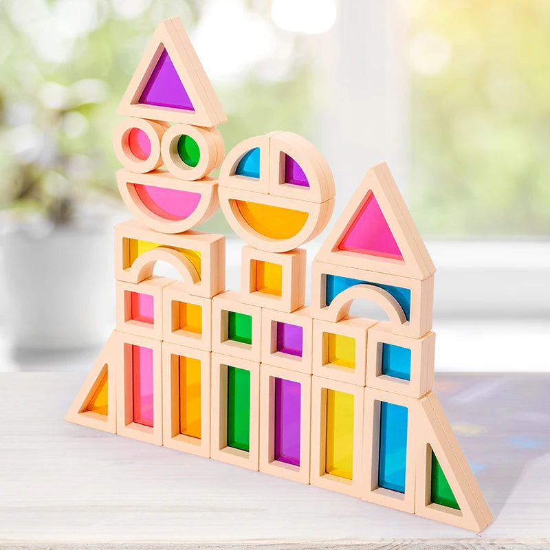 25Pcs Montessori Wooden Rainbow Building Blocks