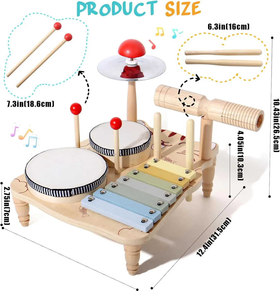 Montessori Wooden Xylophone &amp; Multifunctional Drum Set