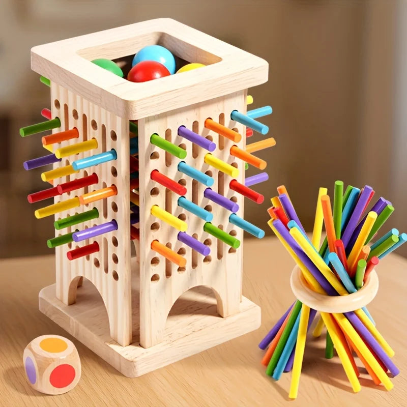 Montessori Wooden Colorful Sticks Dice Board Game