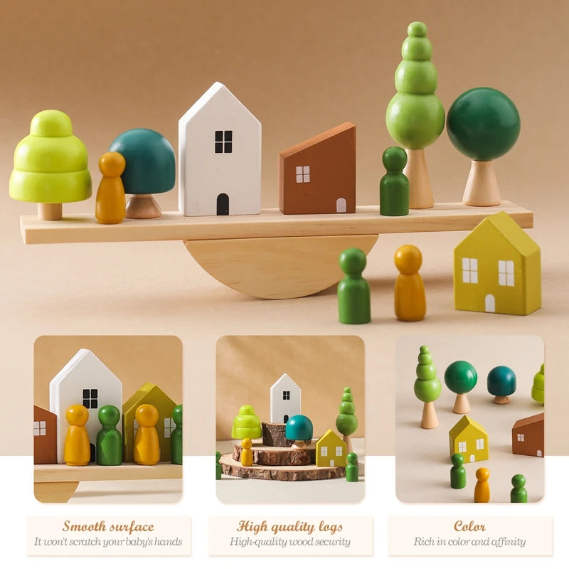 Montessori Wooden Forest Blocks &amp; Sensory Stacking Toy