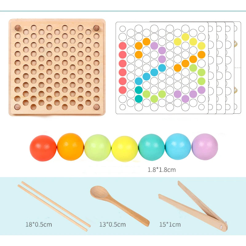 Montessori Wooden Clip Beads Color Sorting Game