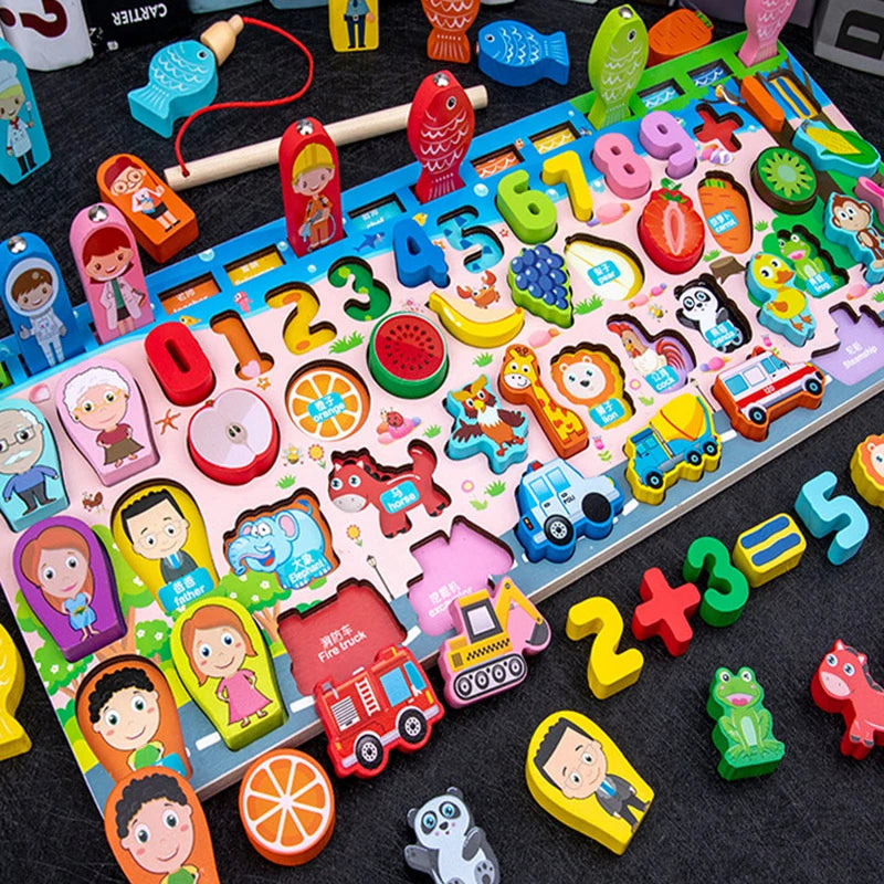Montessori Wooden Number Puzzle &amp; Shape Sorting Game