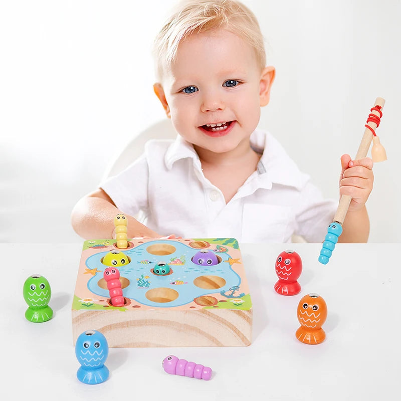 Children Wooden Fishing Game Toy – Montessori Color Recognition &amp; Fine Motor Skill Learning Toy